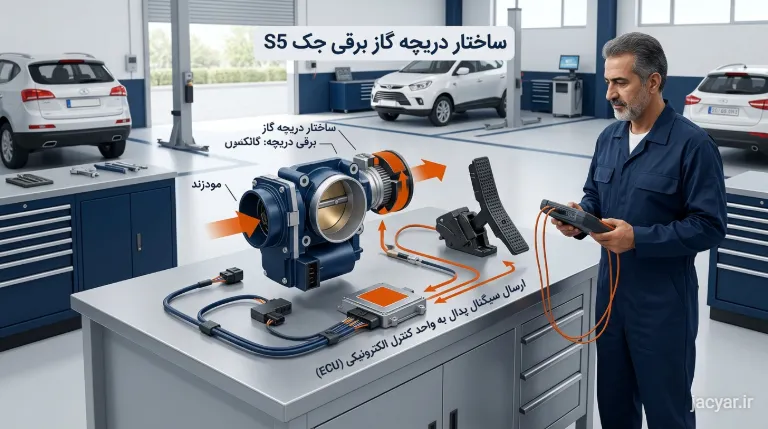  اینفوگرافی ساختار دریچه گاز برقی و سنسور پدال جک S5